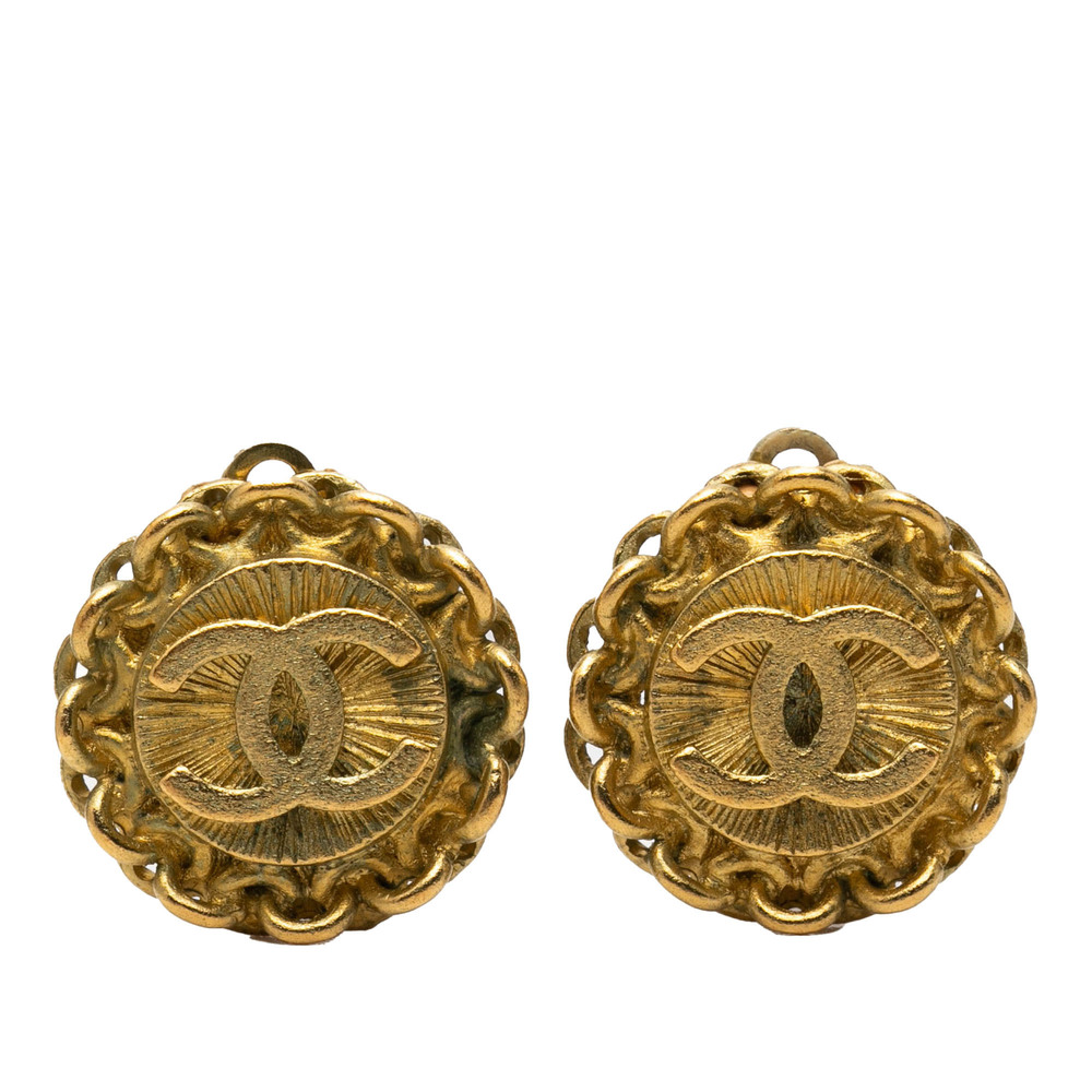 Pre-Loved Chanel CC Gold Plated Round Clip On Earrings - Picture 1 of 3